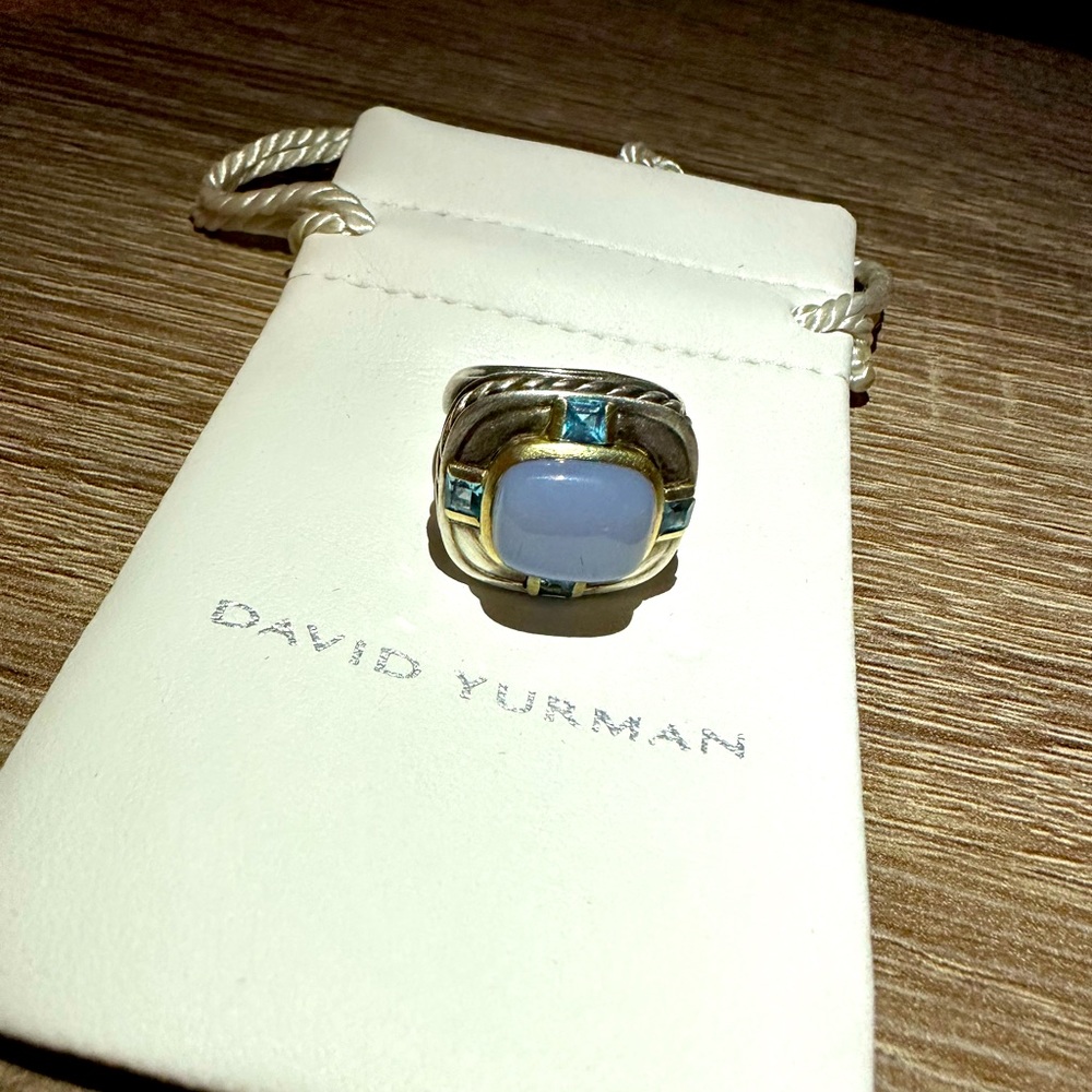 David Yurman Chalcedony Ring with Aquamarine accents Sz 5